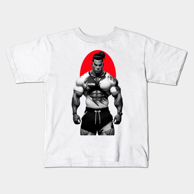 Latino bodybuilder with frown and in a bad mood Kids T-Shirt by Marccelus
